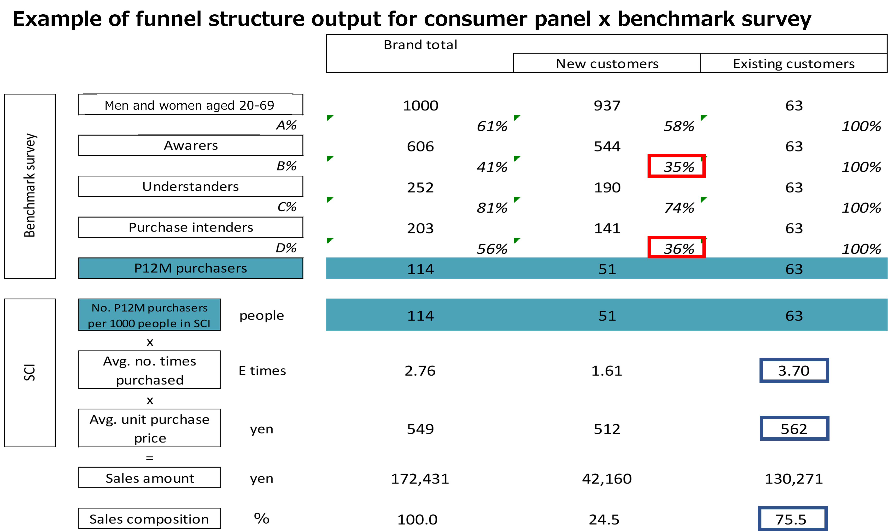 Example of a funnel structure output for consumer panel × benchmark survey