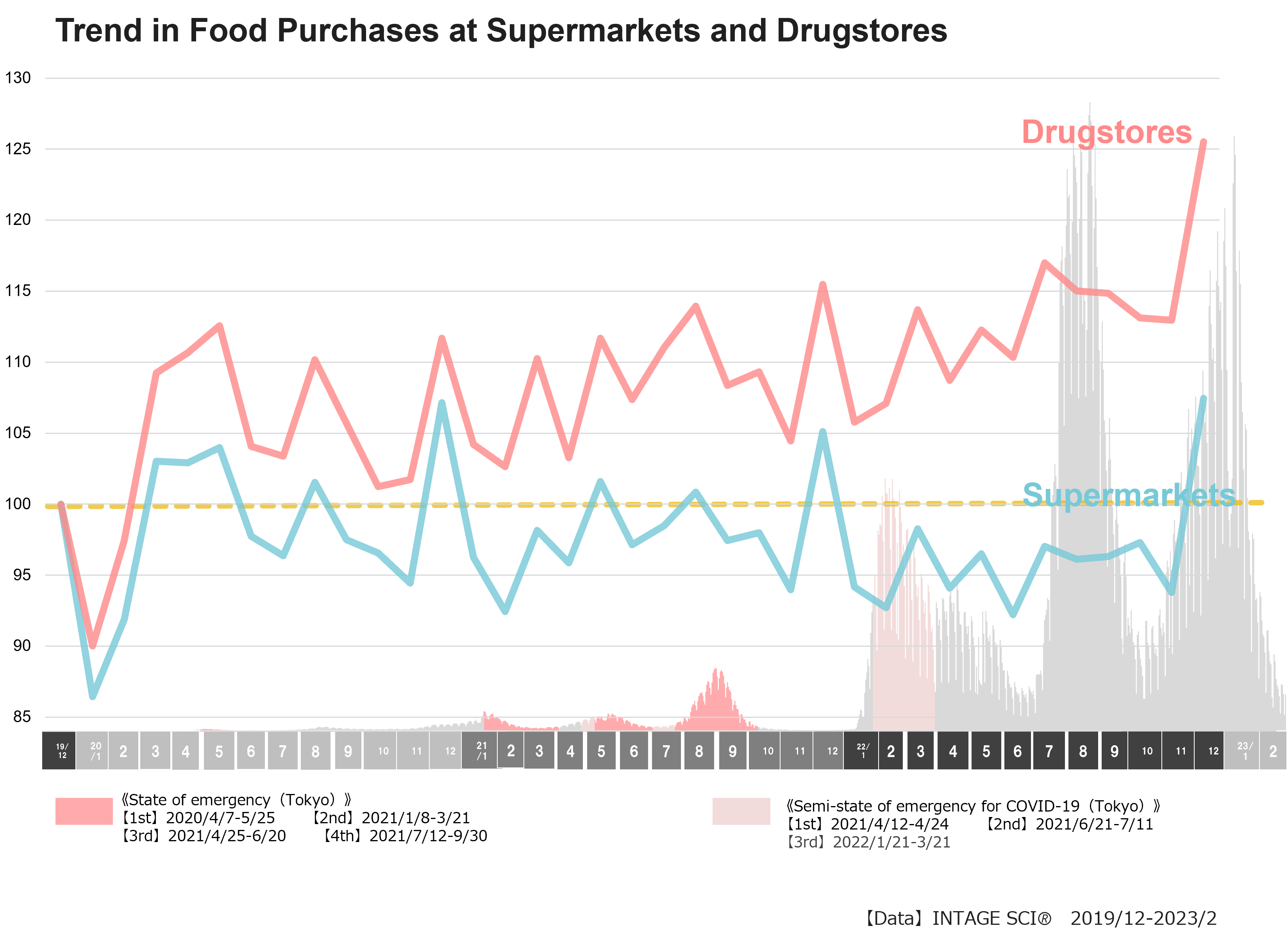 Trend in Food Purchases at Supermarkets and Drugstores