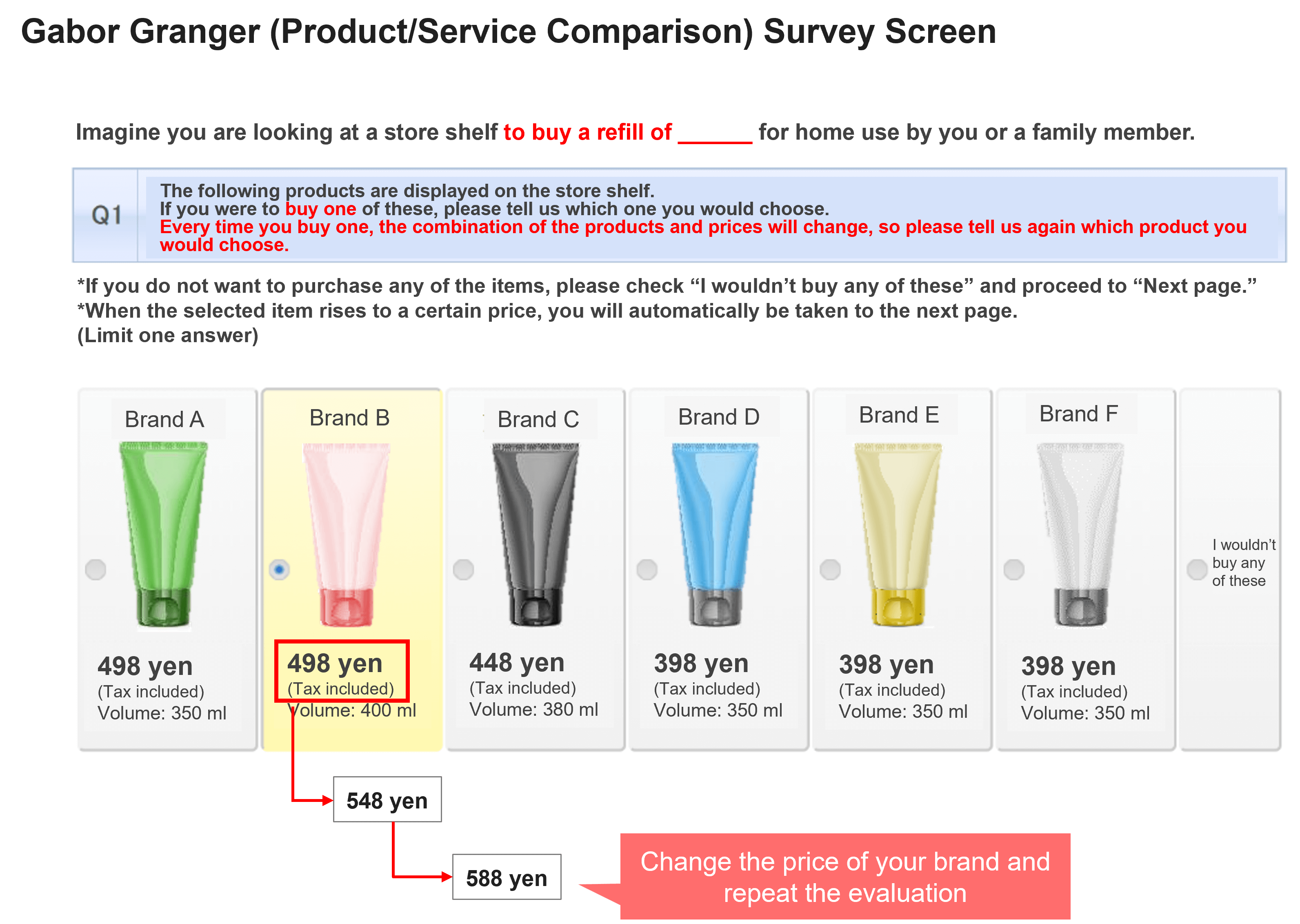 Gabor Granger(Product/Service Comparison)Survet Screen