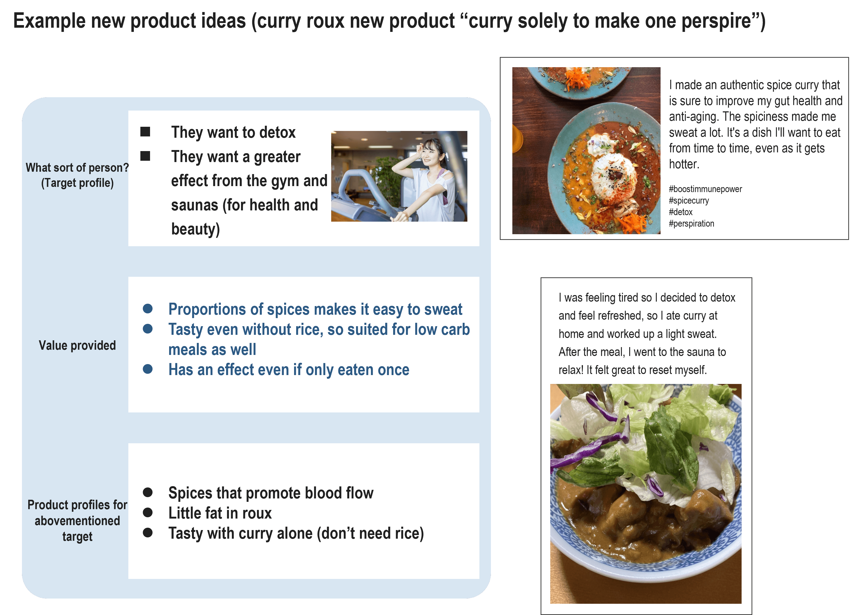 Example new product ideas(curry roux new product"curry solely to make one perspire")